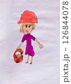 Child's drawing of Little Red Riding Hood with a basket using watercolor on white paper 126844078