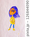 Sad girl with blue hair made by child using felt tip pens painting in naive style 126844090