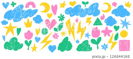 Crayon doodle sticker set Crayon doodle sticker set 126844168