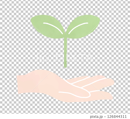 手と芽の水彩風イラスト 126844311