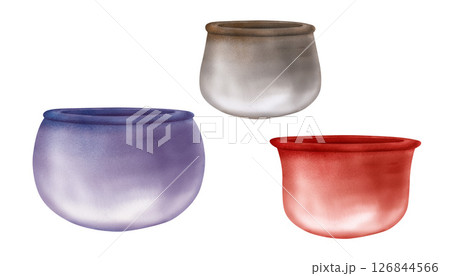 Flower pots for indoor, garden flowers and plants. Bright pastel ceramic flowerpots, vases with textured gradient. Templates of watercolor containers of different colors for the home interior, garden Flower pots for indoor, garden flowers and plants. Bright pastel ceramic flowerpots, vases with textured gradient. Templates of watercolor containers of different colors for the home interior, garden 126844566