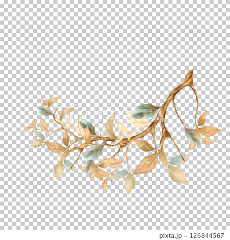 Hand-Drawn Autumn Branch with Leaves 126844567