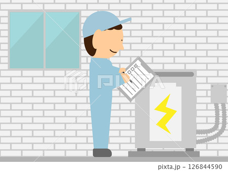 家庭用蓄電池を点検する業者の人のイメージ素材 126844590