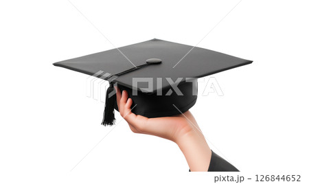 Hand holds black cap, symbolizing success, created with AI, PNG 126844652