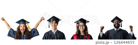 Joyful grads celebrate with cheers, created with AI, PNG 126844655