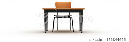 Desks and chairs arranged for students in a classroom, created with AI 126844666
