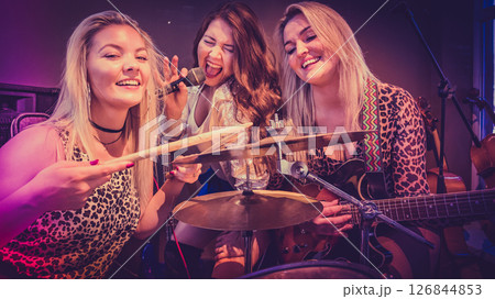 Music band performing on stage. Music band performing on stage. 126844853