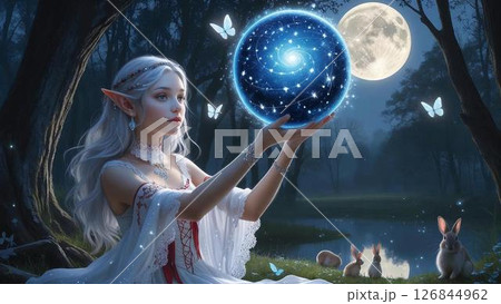 満月に夜、祈りを捧げるエルフ 満月に夜、祈りを捧げるエルフ 126844962