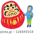 色鉛筆で描かれただるまと子供 126845018