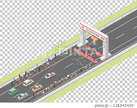 アイソメトリック図法で描いた開通式のイメージ[道路]（無地） 126845420