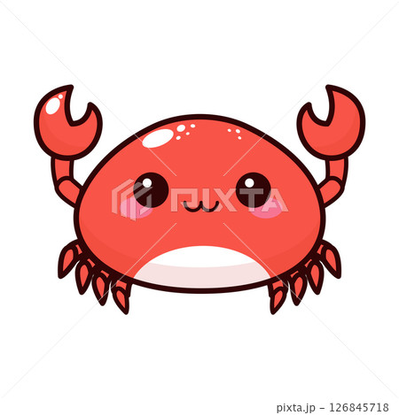 A cute cartoon crab with a round body, red color, and large claws. A cute cartoon crab with a round body, red color, and large claws. 126845718