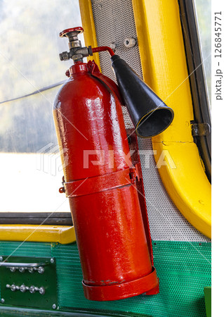 fire extinguisher classic vintage retro train steam locomotive in Belarus. 126845771