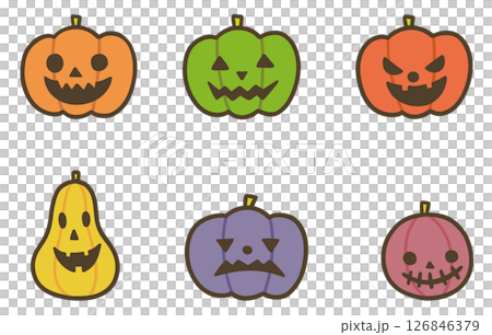 Colorful cute jack-o'-lantern illustration set (Halloween material) Colorful cute jack-o'-lantern illustration set (Halloween material) 126846379