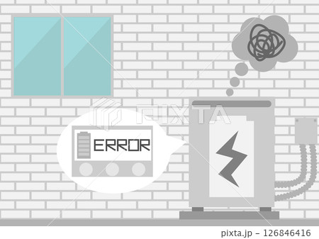 家庭用蓄電池が故障でリモコンにエラーメッセージが表示されているイメージ素材 126846416