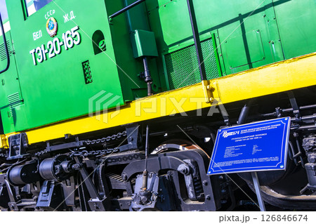 Green classic vintage retro train trains steam locomotive locomotives Belarus. Green classic vintage retro train trains steam locomotive locomotives Belarus. 126846674