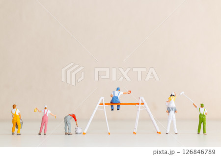 Miniature Painters at Work on Blank Wall Miniature Painters at Work on Blank Wall 126846789