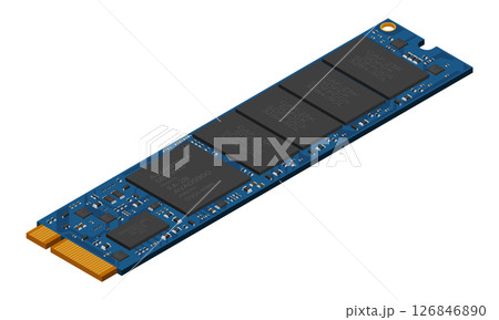 Isometric solid state drive. Drive ssd storage illustration. SSD M.2 illustration. Computer hardware components. Vector illustration 126846890