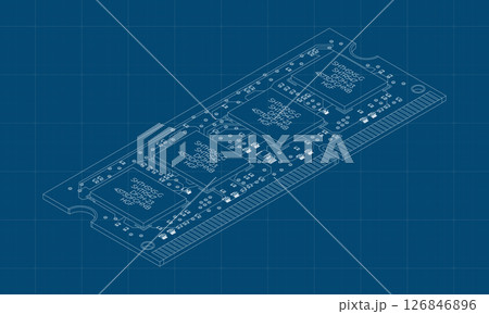 Isometric random access memory blueprint. RAM memory realistic 3d isometric. Computer hardware components. Vector illustration 126846896