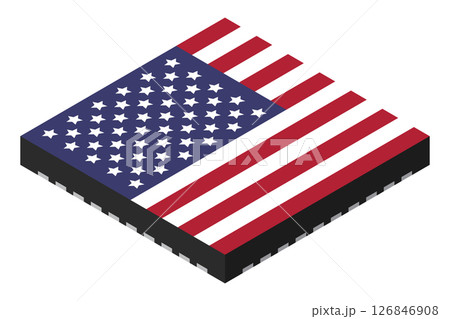 Microchip computer electronic component with USA flag. Microchip icon. Isometric microchip. Computer processor technology. Microprocessor 126846908