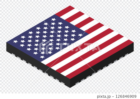 Microchip computer electronic component with USA flag. Microchip icon. Isometric microchip. Computer processor technology. Microprocessor 126846909