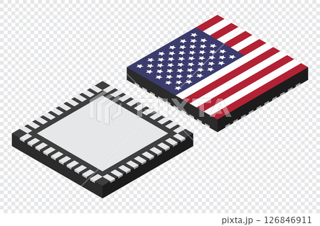Microchip computer electronic component with USA flag. Microchip icon. Isometric microchip. Computer processor technology. Microprocessor Microchip computer electronic component with USA flag. Microchip icon. Isometric microchip. Computer processor technology. Microprocessor 126846911