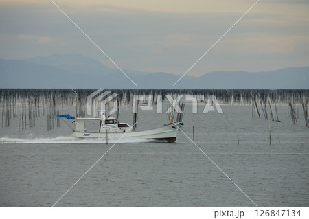 大牟田市　有明海　海苔畑、 126847134