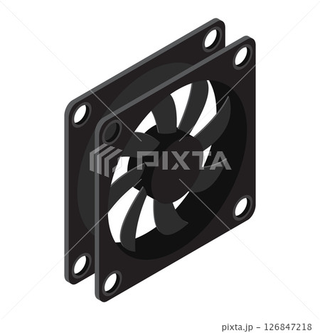 Isometric computer fan. Computer fan cooler. Isometric of PC case fan. Computer hardware components. Vector illustration 126847218