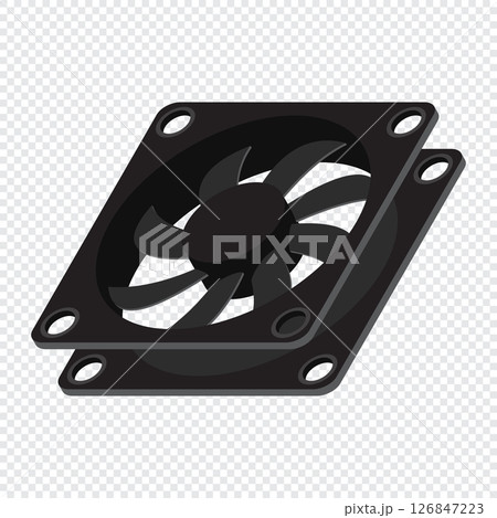 Isometric computer fan. Computer fan cooler. Isometric of PC case fan. Computer hardware components. Vector illustration 126847223