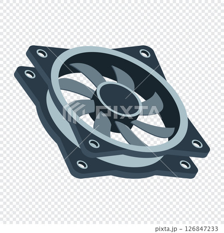 Isometric computer fan. Computer fan cooler. Isometric of PC case fan. Computer hardware components. Vector illustration 126847233