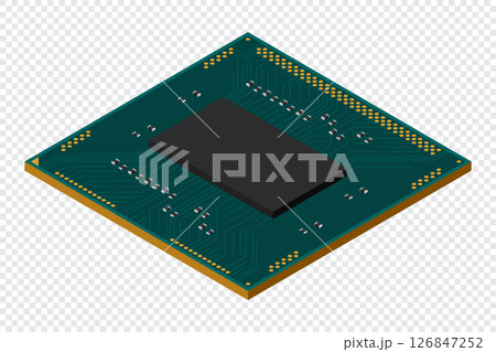 Isometric processor. Central processing unit or CPU. Computer hardware components. Semiconductor technology concept. Vector illustration Isometric processor. Central processing unit or CPU. Computer hardware components. Semiconductor technology concept. Vector illustration 126847252