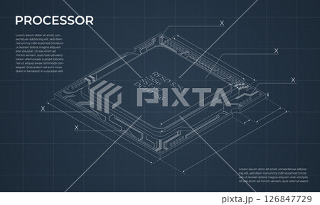 Isometric processor blueprint. Central...のイラスト素材 [126847729] - PIXTA
