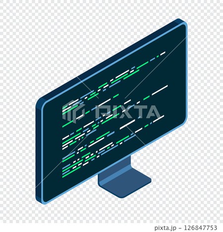 Isometric monitor. Computer monitor isometric desktop. Program code on a monitor screen. Modern monitor. Vector illustration Isometric monitor. Computer monitor isometric desktop. Program code on a monitor screen. Modern monitor. Vector illustration 126847753