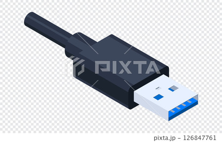 Isometric usb port. USB type A. USB connector. Connector and port. Computer hardware component. Vector illustration 126847761