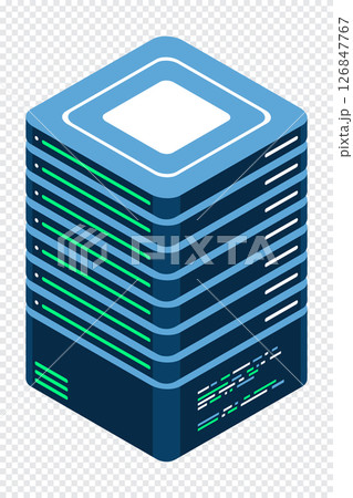 Isometric server. Network server. 3D computer equipment. Storage database. Isometric technology. Vector illustration 126847767
