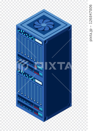Isometric server. Network server room. 3D computer equipment. Storage database. Isometric technology 126847806