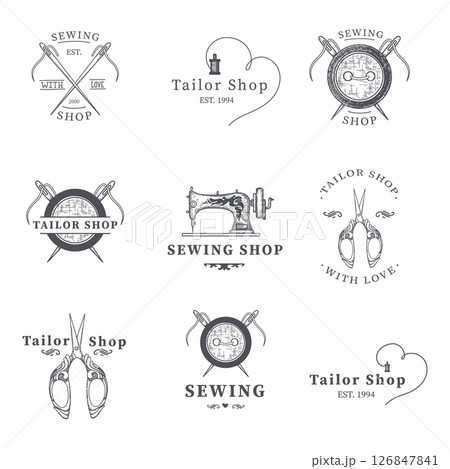 Set of tailor labels, emblems and design elements. 126847841