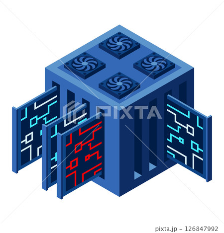 Isometric futuristic server. Isometric database or data center. Abstract blockchain. Computer storage. Cloud storage. Isometric technology 126847992
