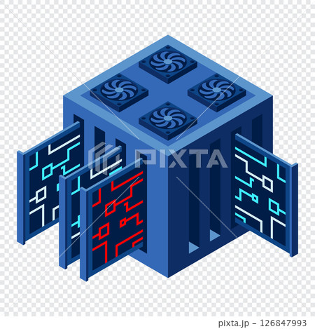 Isometric futuristic server. Isometric database or data center. Abstract blockchain. Computer storage. Cloud storage. Isometric technology Isometric futuristic server. Isometric database or data center. Abstract blockchain. Computer storage. Cloud storage. Isometric technology 126847993