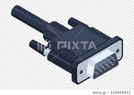 Isometric VGA port. Video graphics array. VGA connector. Connector and port. Computer hardware component. Vector illustration 126848033