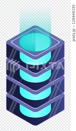 Isometric futuristic server. Isometric database or data center. Abstract blockchain. Computer storage. Cloud storage. Isometric technology 126848195