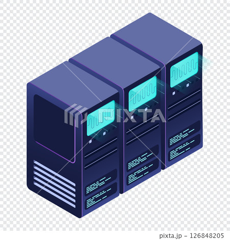 Isometric futuristic server. Isometric database or data center. Abstract blockchain. Computer storage. Cloud storage. Isometric technology 126848205