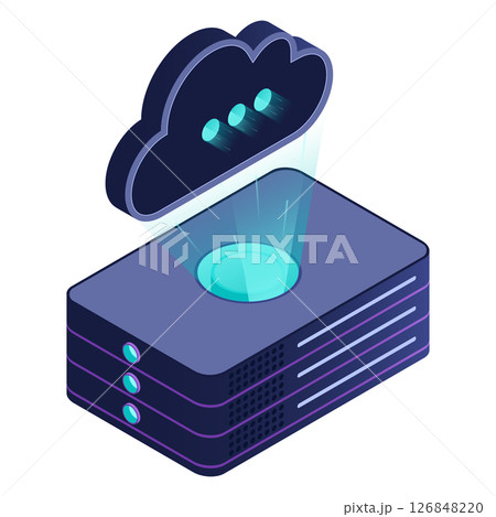 Isometric cloud database. Cloud computing and file cloud storage. Modern technology. Isometric technology 126848220