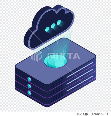Isometric cloud database. Cloud computing and file cloud storage. Modern technology. Isometric technology Isometric cloud database. Cloud computing and file cloud storage. Modern technology. Isometric technology 126848221