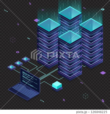 Database servers. Server room data center. Hosting server isometric. Isometric technology. Vector isometric illustration Database servers. Server room data center. Hosting server isometric. Isometric technology. Vector isometric illustration 126848225