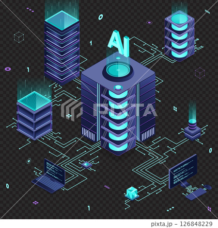 Isometric artificial intelligence technology. Isometric cloud computing concept. Artificial intelligence neural network future technology. Server computer. Isometric technology Isometric artificial intelligence technology. Isometric cloud computing concept. Artificial intelligence neural network future technology. Server computer. Isometric technology 126848229