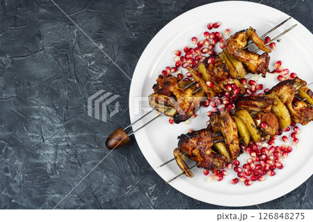 Fried chicken wings, bbq food. 126848275