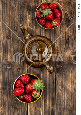 Fresh summer tea with strawberries. Fresh summer tea with strawberries. 126848304