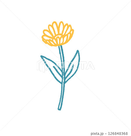 Flower crayon drawn. Spring daisy plant doodle isolated on white background. Summer floral kids element. Chalk or pastel style childish wildflower nature shape. Vector naive illustration by pencil Flower crayon drawn. Spring daisy plant doodle isolated on white background. Summer floral kids element. Chalk or pastel style childish wildflower nature shape. Vector naive illustration by pencil 126848368