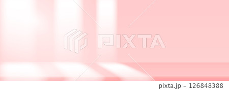 Studio room pink gradient background with sunlight window. Light neutral wall product room. Minimal pastel table scene. Empty desk stage for cosmetic presentation. Vector template illustration Studio room pink gradient background with sunlight window. Light neutral wall product room. Minimal pastel table scene. Empty desk stage for cosmetic presentation. Vector template illustration 126848388