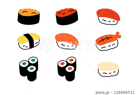 手書き風のかわいい寿司のイラストセット 126848532